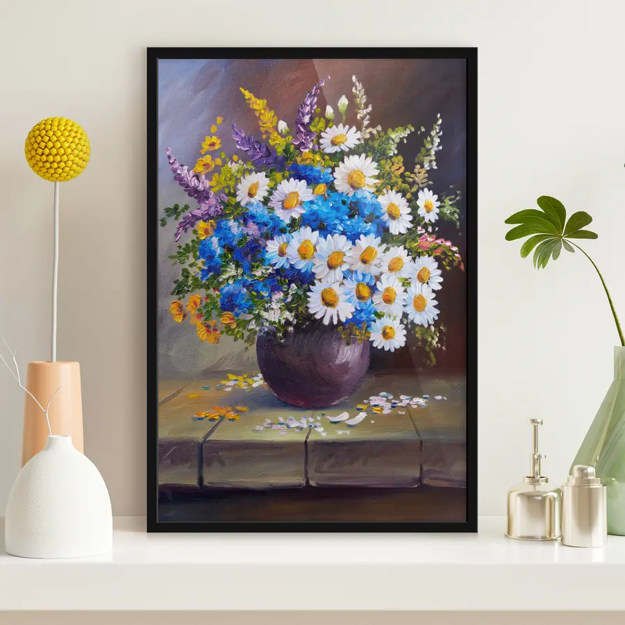 murales de pared Flores vibrantes en un jarrón rústico f29912