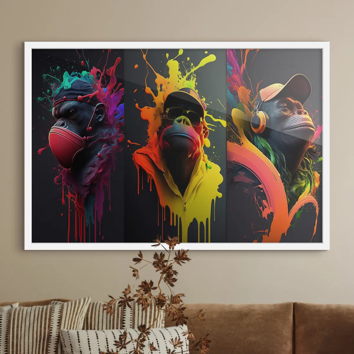 Poster Gorilas vibrantes con salpicaduras de colores f34885