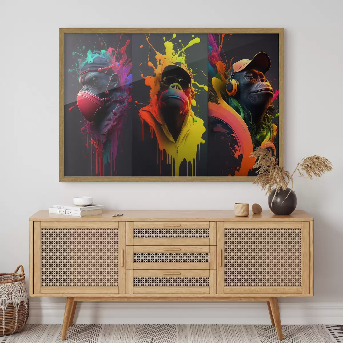 Poster Gorilas vibrantes con salpicaduras de colores f34885