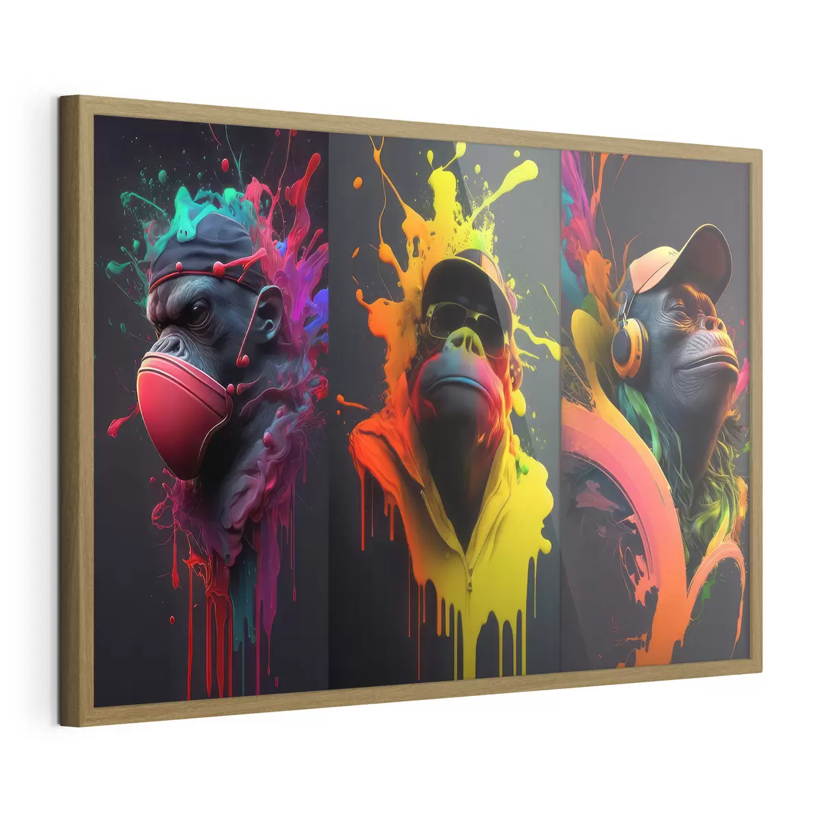 Poster Gorilas vibrantes con salpicaduras de colores f34885