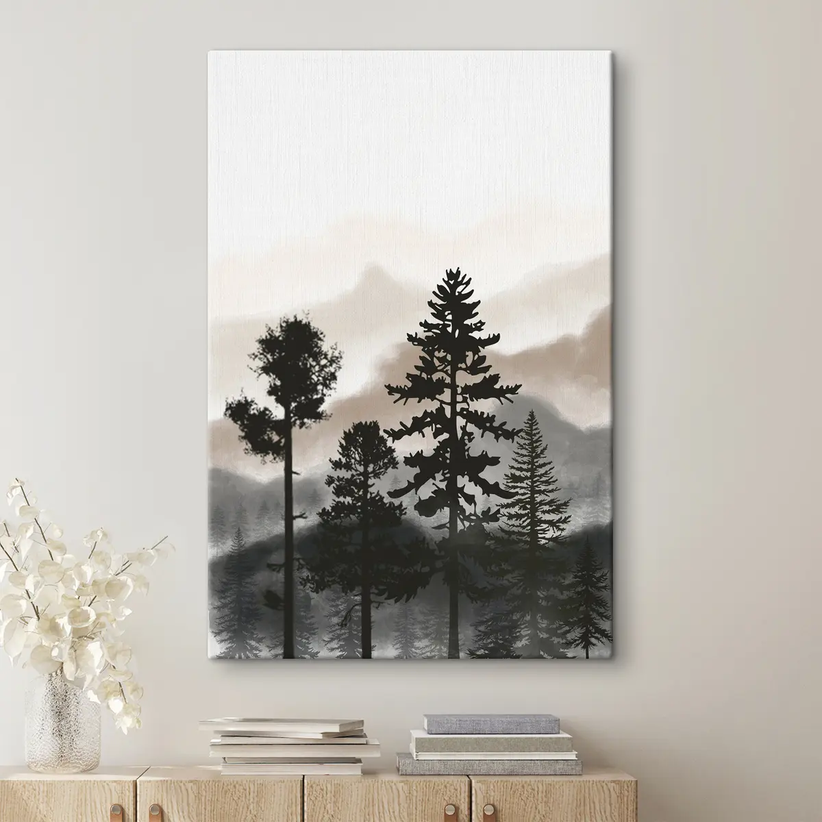 murales de pared Siluetas de árboles en un paisaje brumoso s36605v1