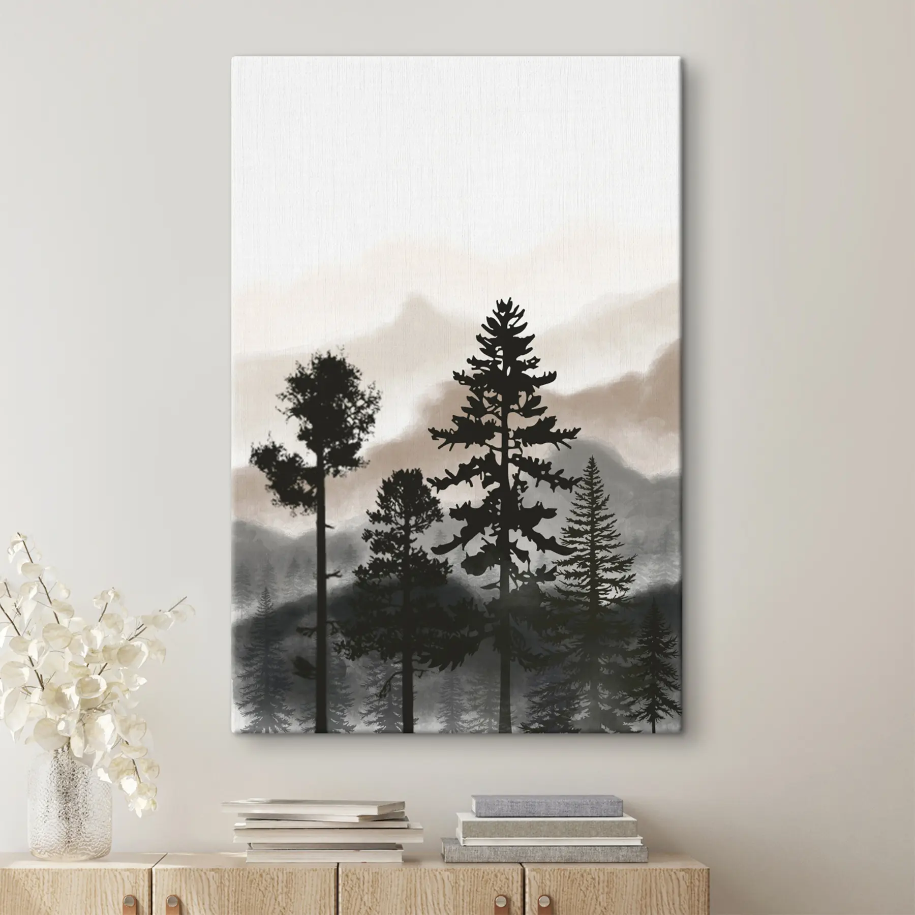 murales de pared Siluetas de árboles en un paisaje brumoso s36605v1