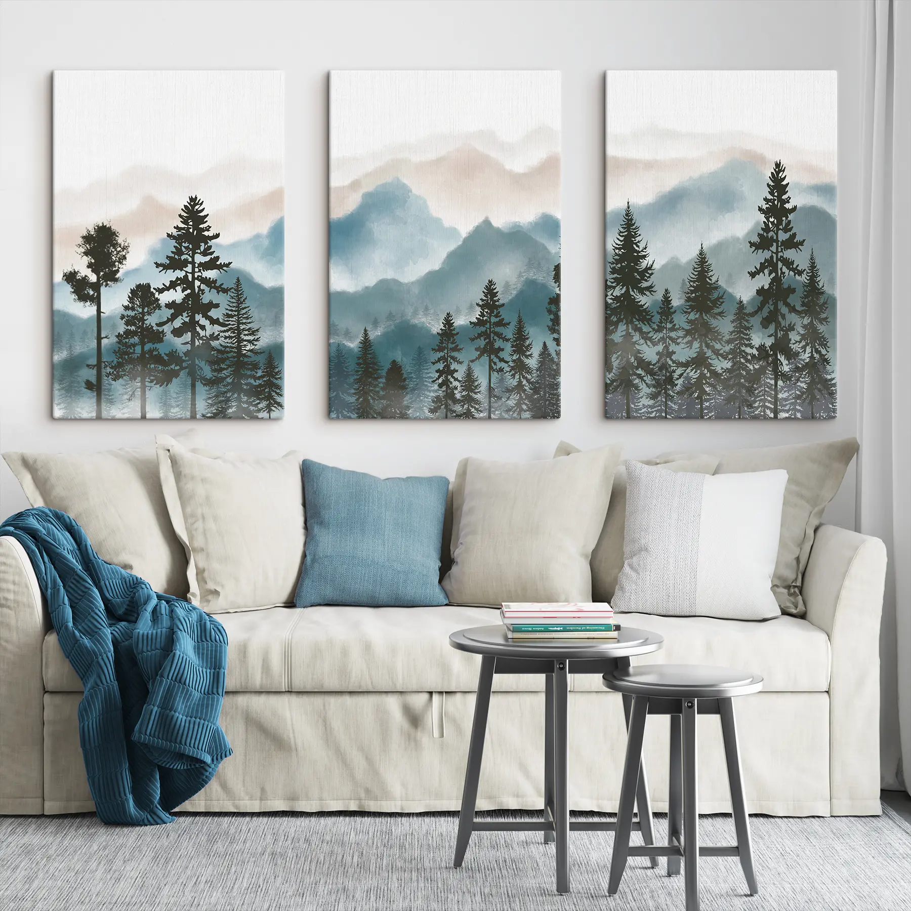 murales de pared Montañas serenas y siluetas de árboles m00244