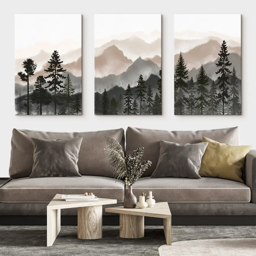 murales de pared Sereno paisaje de montaña con árboles m00244v1