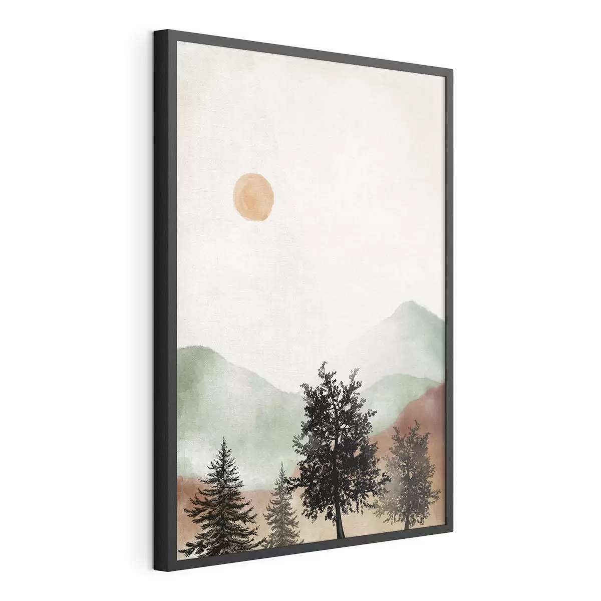 Poster Paisaje sereno con árboles y sol f36592