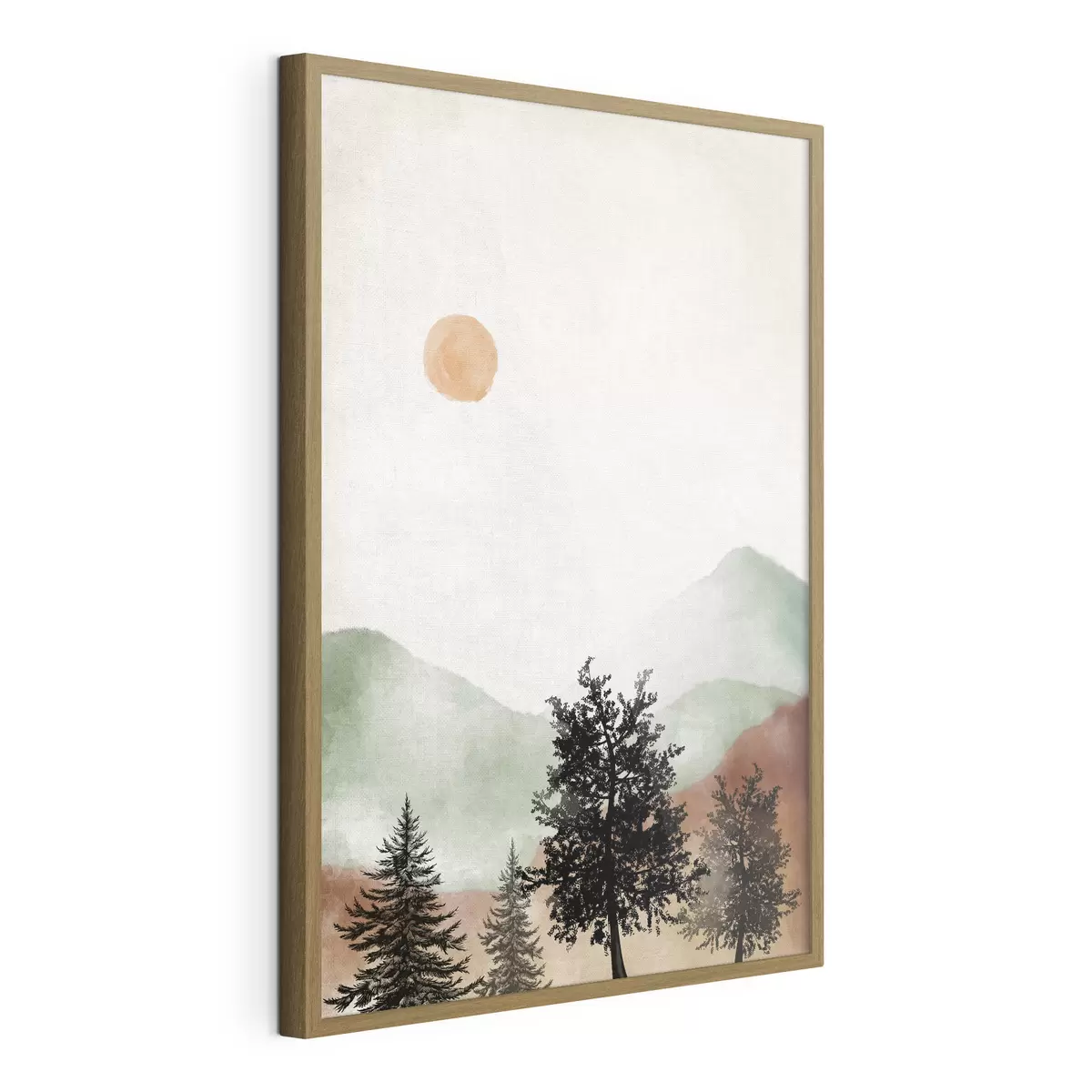 Poster Paisaje sereno con árboles y sol f36592