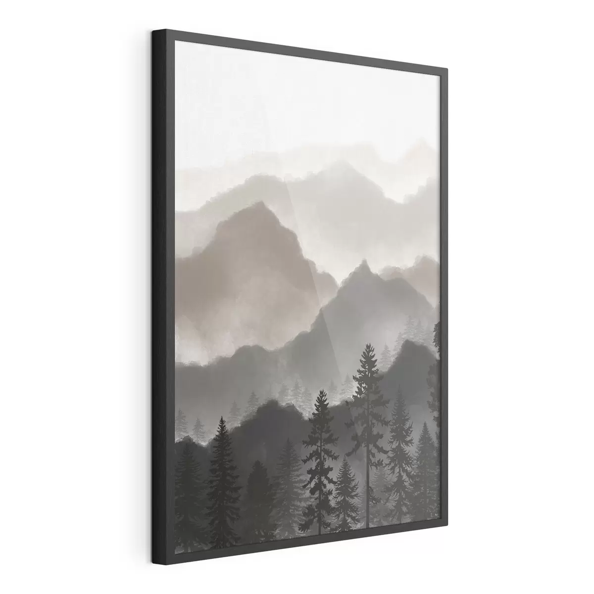 Poster Tranquilo paisaje montañoso con árboles imponentes f36607v1