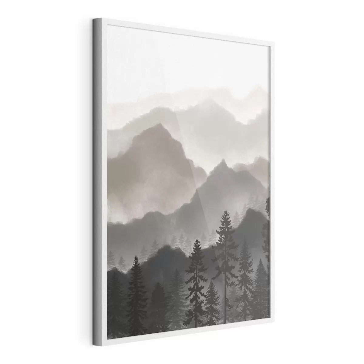 Poster Tranquilo paisaje montañoso con árboles imponentes f36607v1