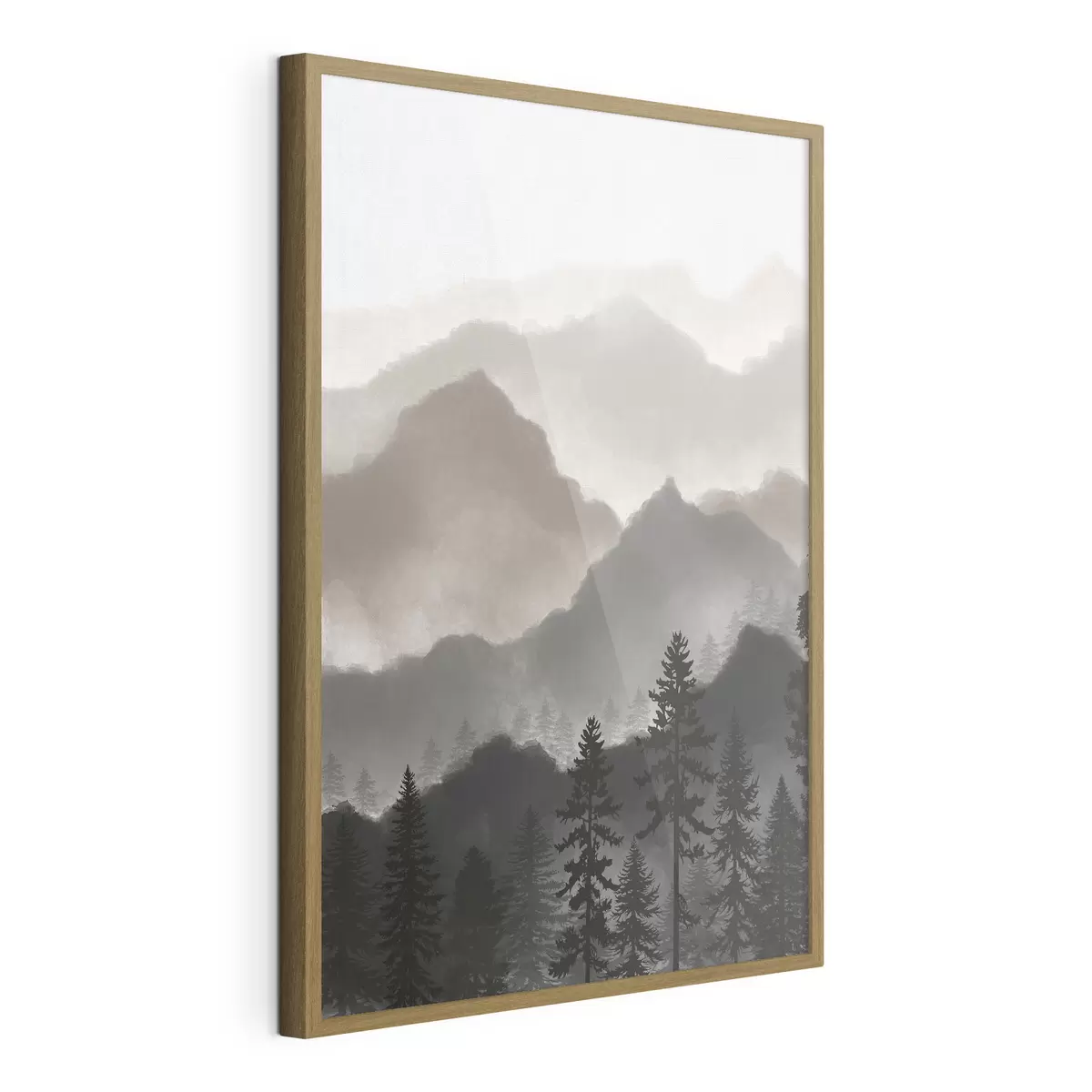 Poster Tranquilo paisaje montañoso con árboles imponentes f36607v1