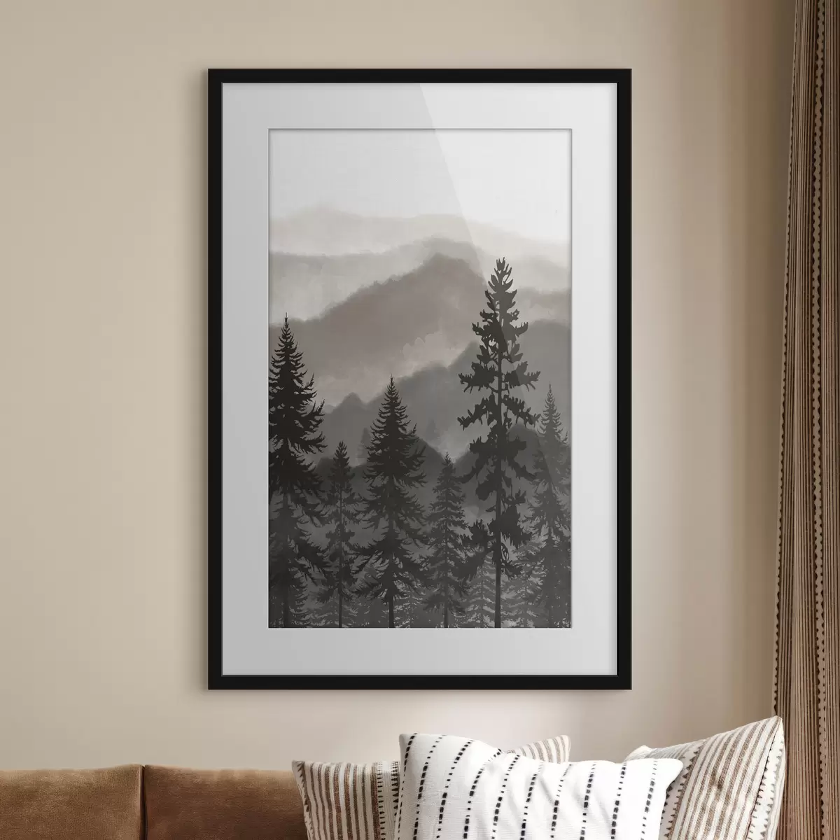 Poster Montañas brumosas con árboles imponentes f37017v1