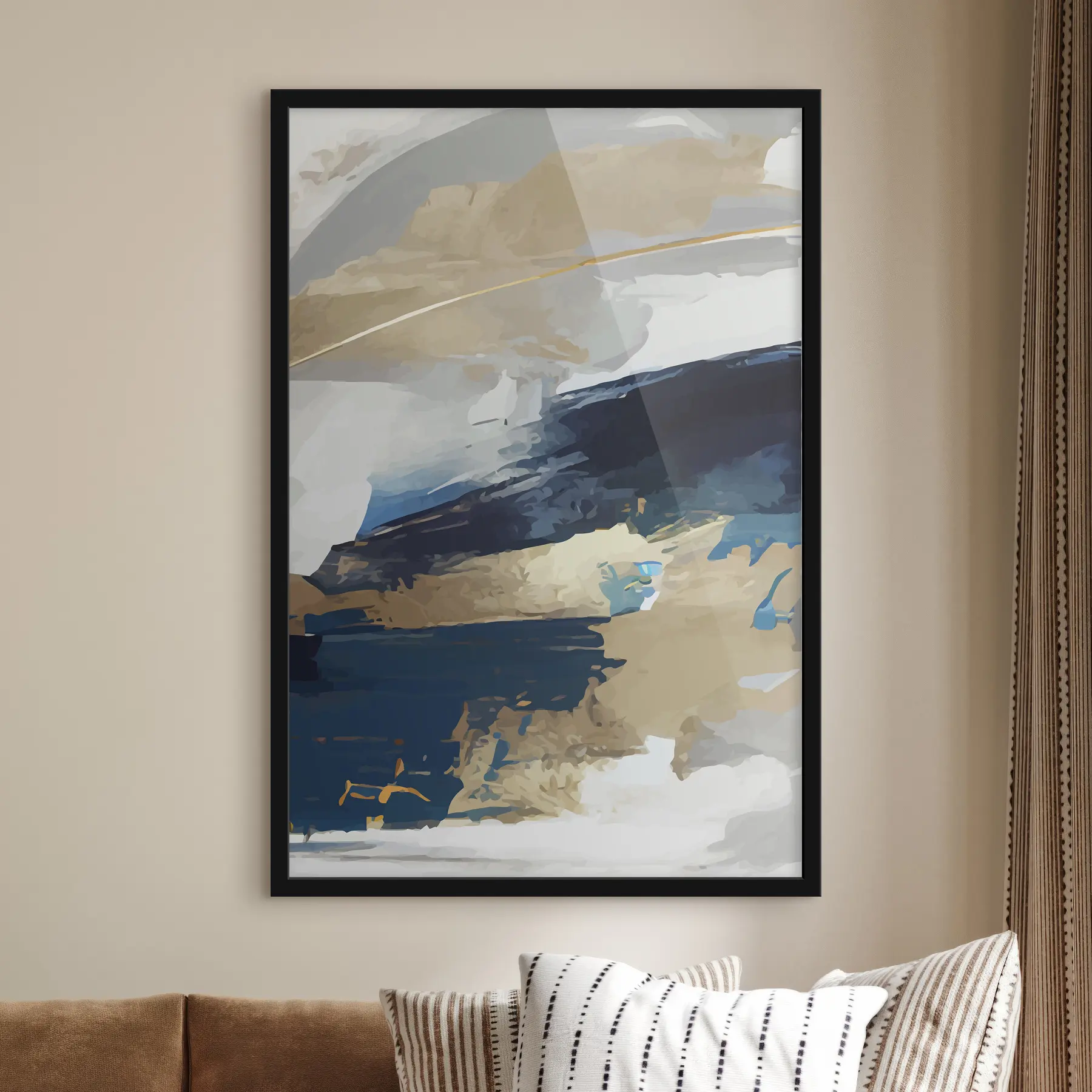 murales de pared Azules abstractos y tonos neutros en armonía f36621