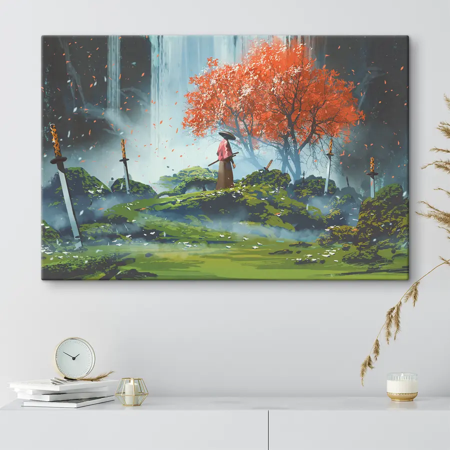 murales de pared Guerrero en un paisaje sereno y vibrante s37105