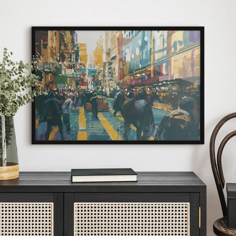 murales de pared Una bulliciosa calle llena de gente f37108