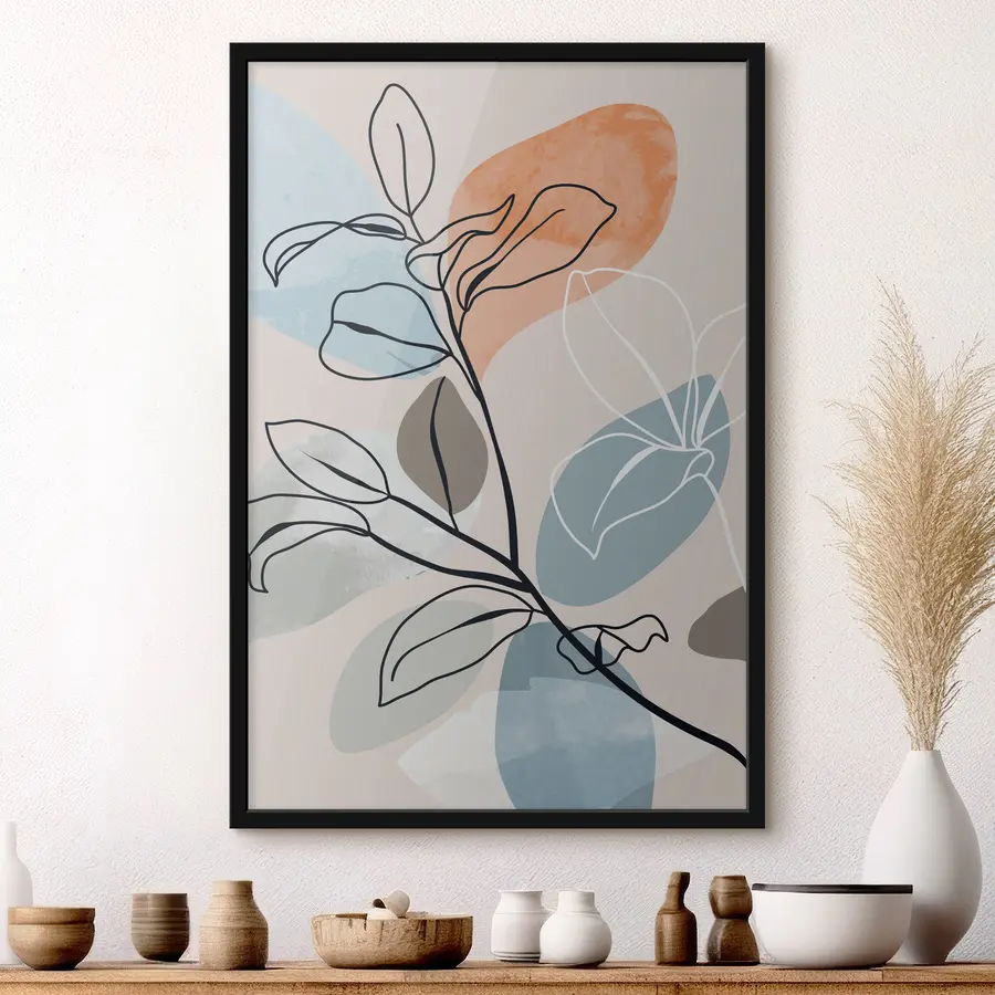 murales de pared Elegante arte lineal con formas coloridas f36817