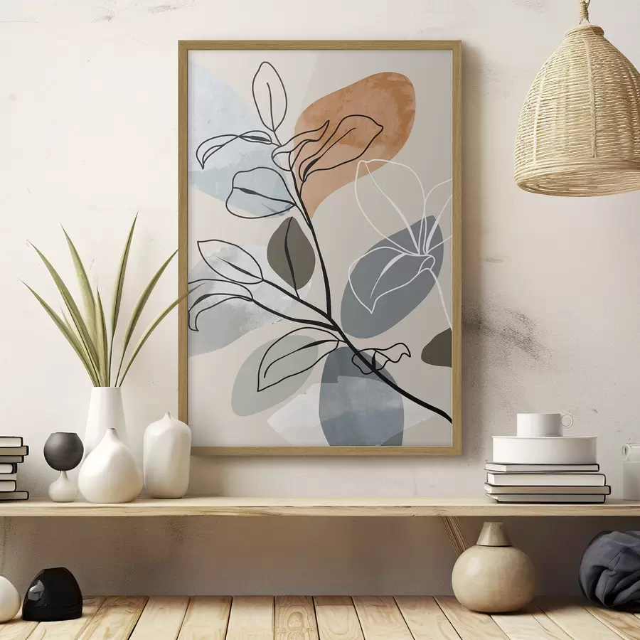 murales de pared Elegante arte lineal con formas coloridas f36817