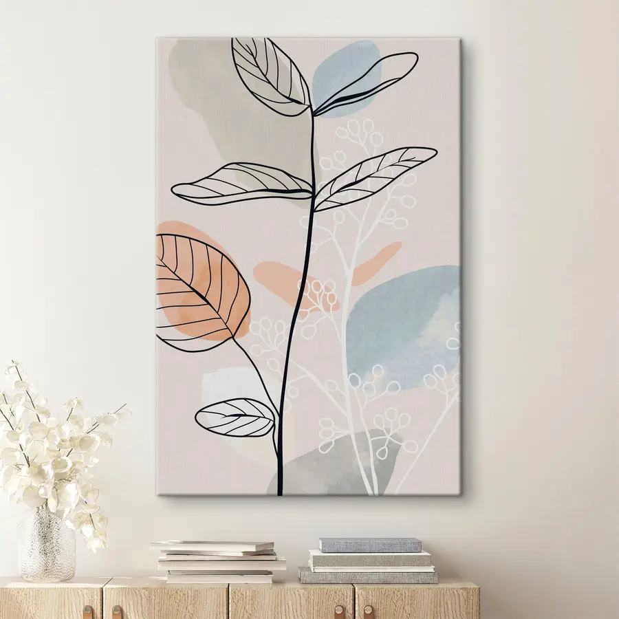 murales de pared Elegante arte lineal de vegetación s37052