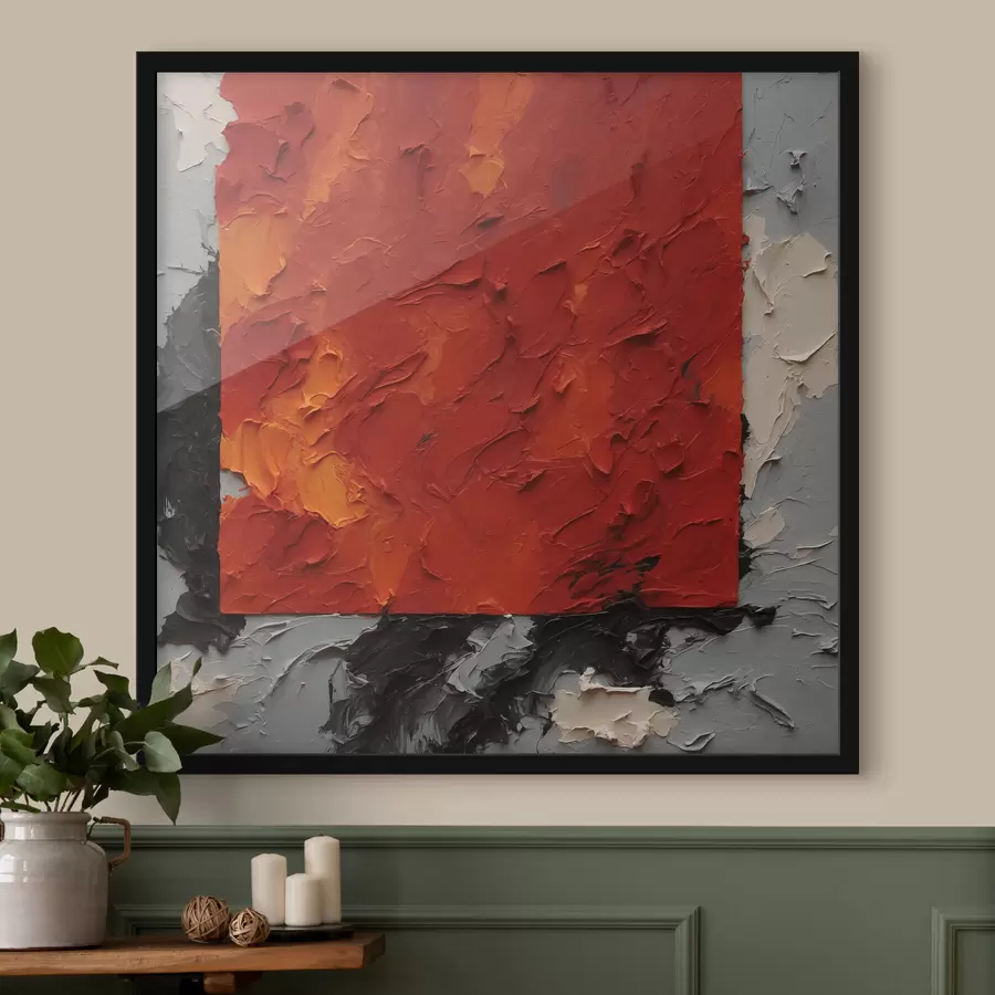 murales de pared Pintura al óleo abstracta con cuadrado rojo f37167