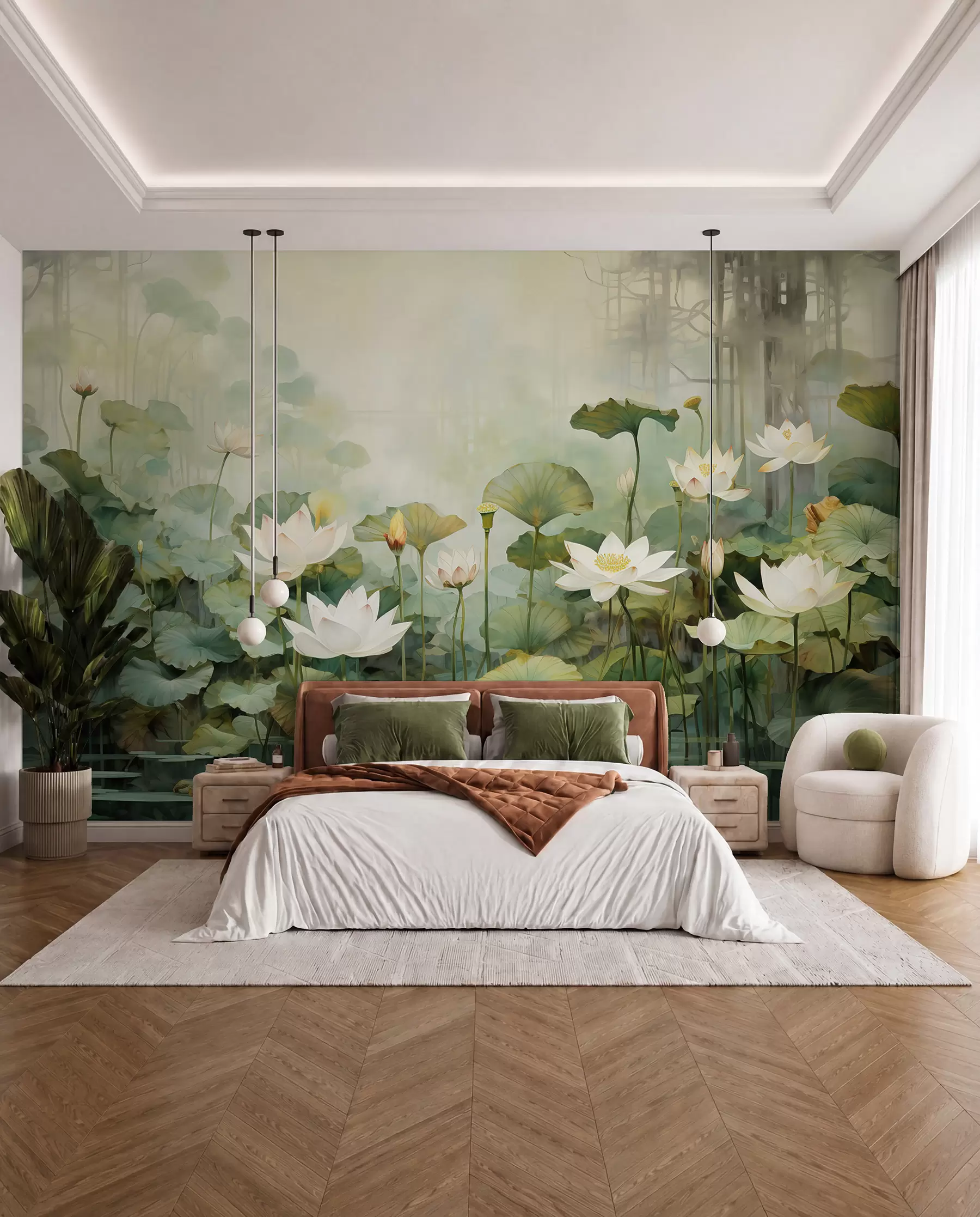 murales de pared Estanque de lotos en verde u99454