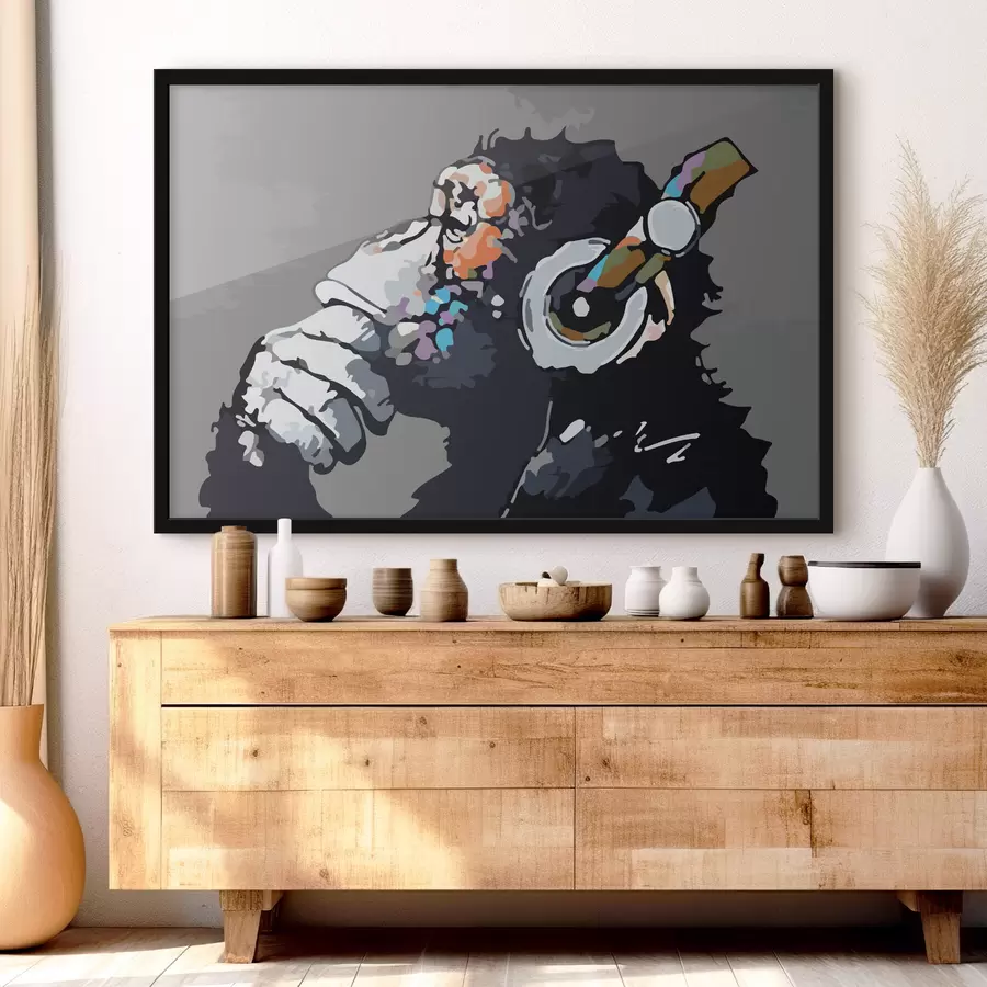 murales de pared Pensar profundamente con los auriculares puestos f37269