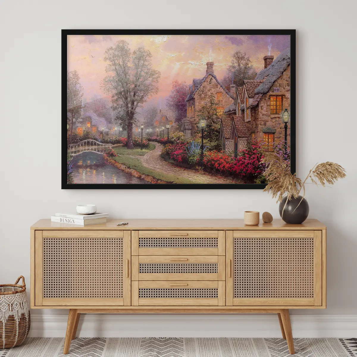 Poster Encantador pueblo bajo un cielo pastel f19091