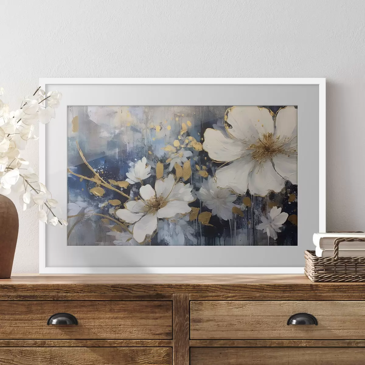 Poster Flores blancas, silencio azul f35526