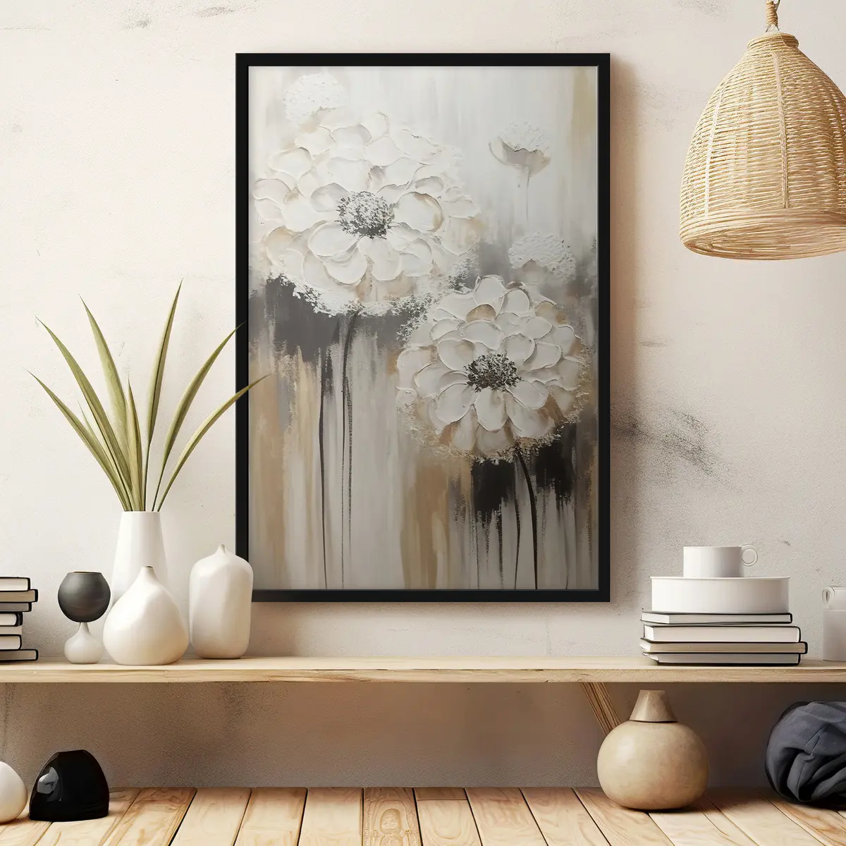 Poster Elegantes flores blancas en tonos suaves f37307