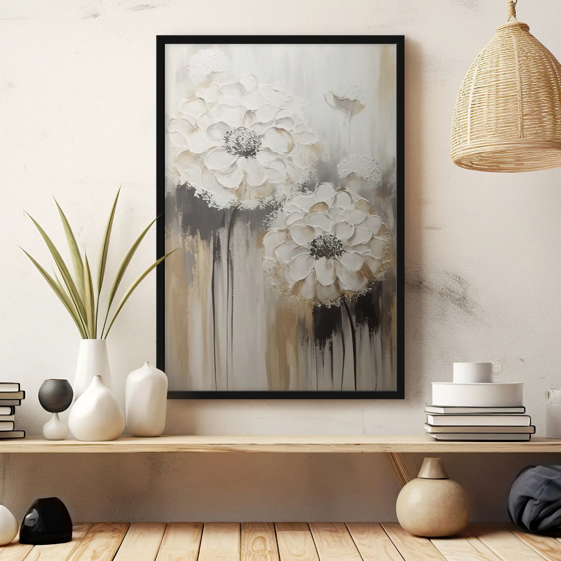 murales de pared Elegantes flores blancas en tonos suaves f37307