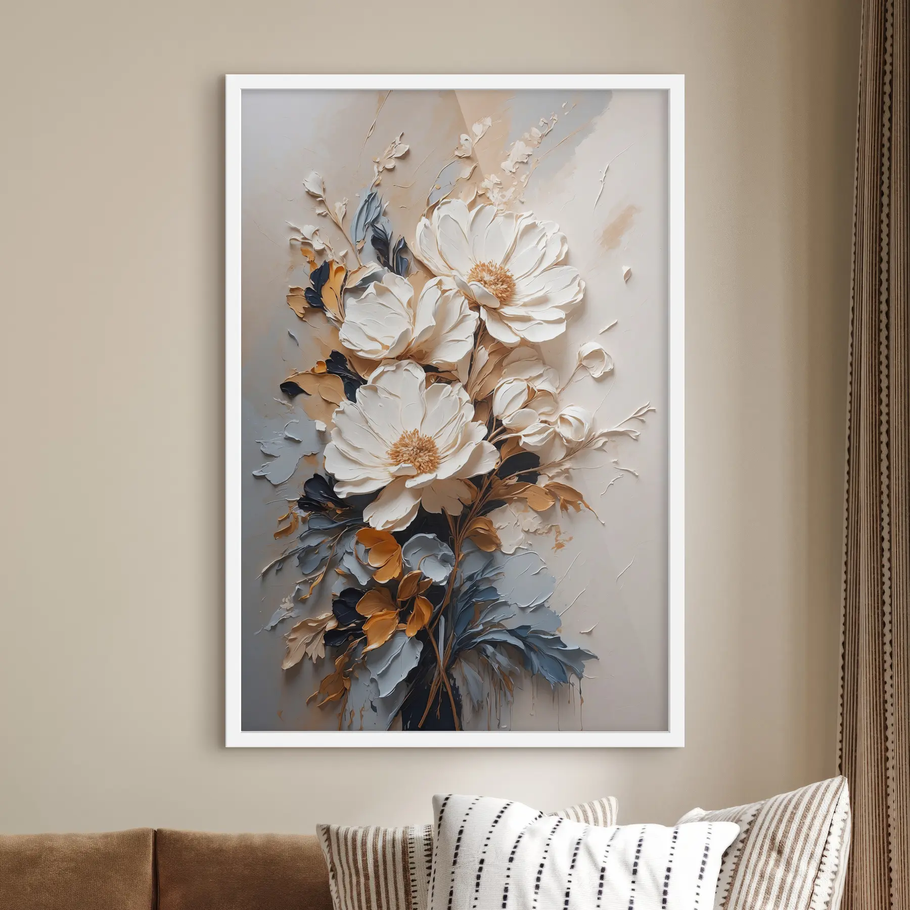 murales de pared Flores marfil y hojas oscuras f37327