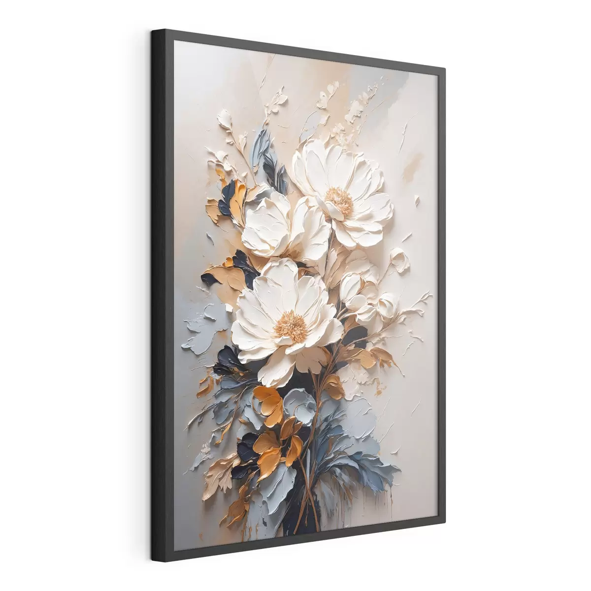 Poster Flores marfil y hojas oscuras f37327
