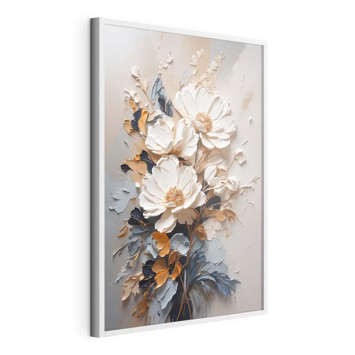 Poster Flores marfil y hojas oscuras f37327