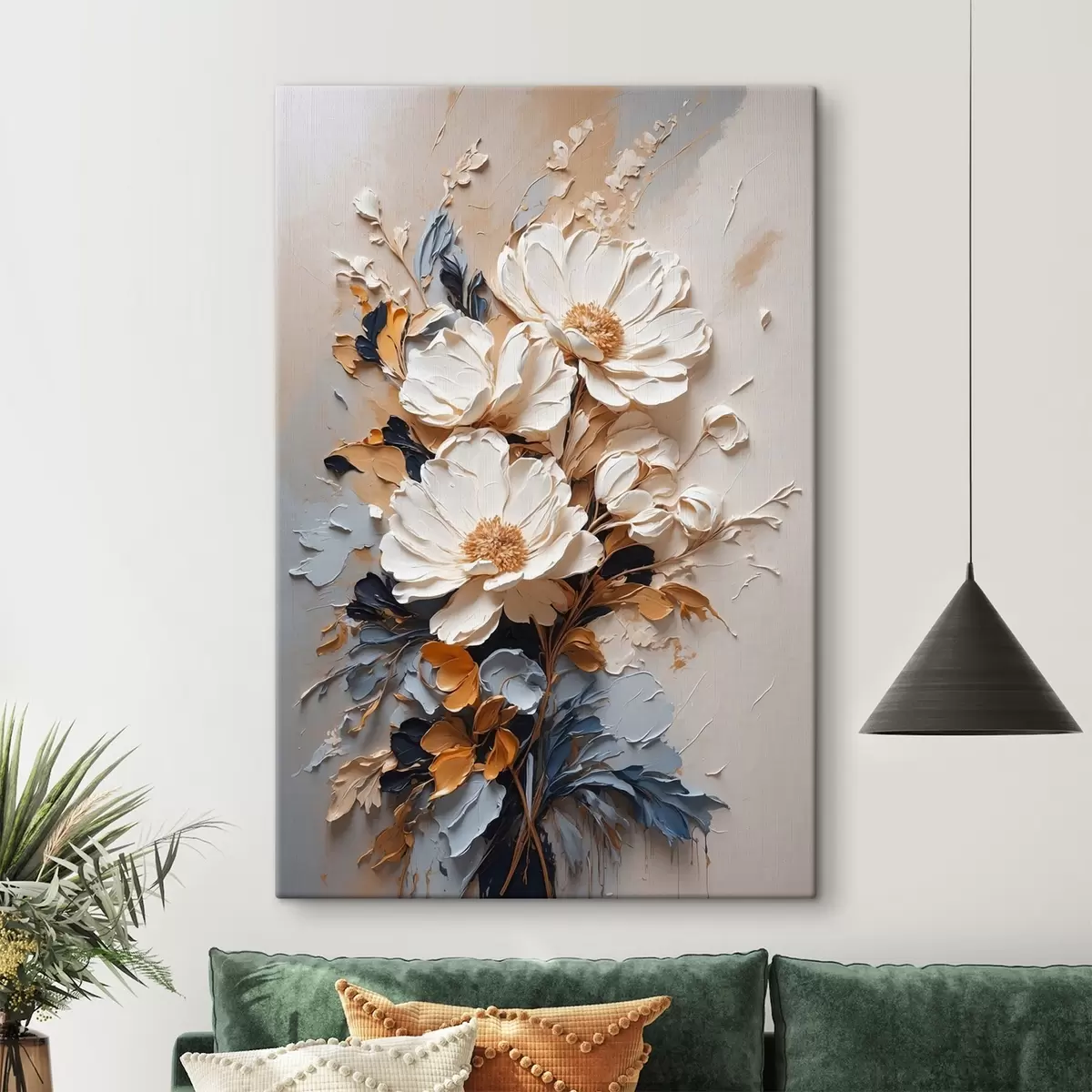 murales de pared Elegante relieve floral en tonos suaves s37327