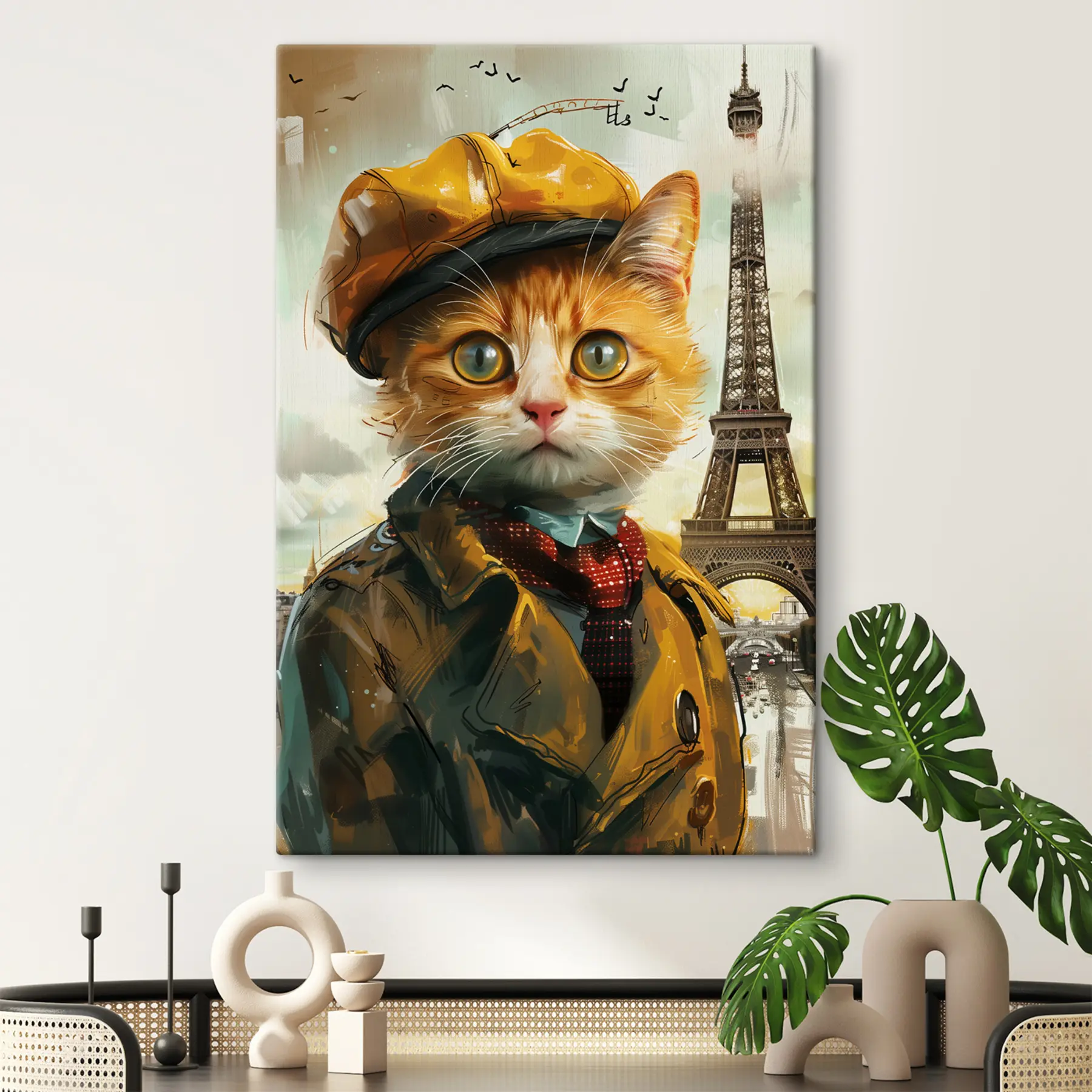 murales de pared Encantador felino vestido de París s37456