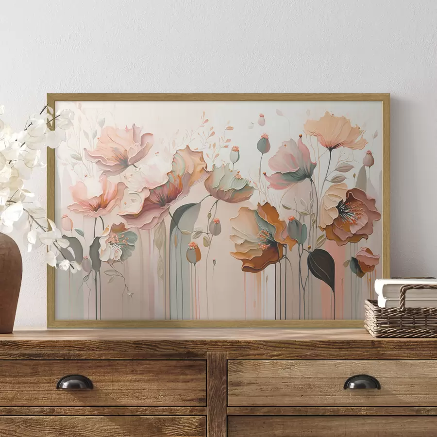 murales de pared Un vals de flores rosas f37538