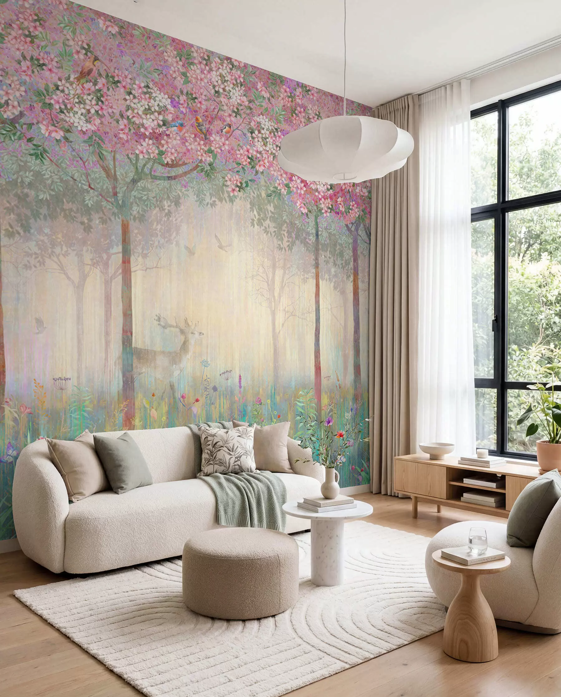 murales de pared Ciervos en bosque florido II u62100d2